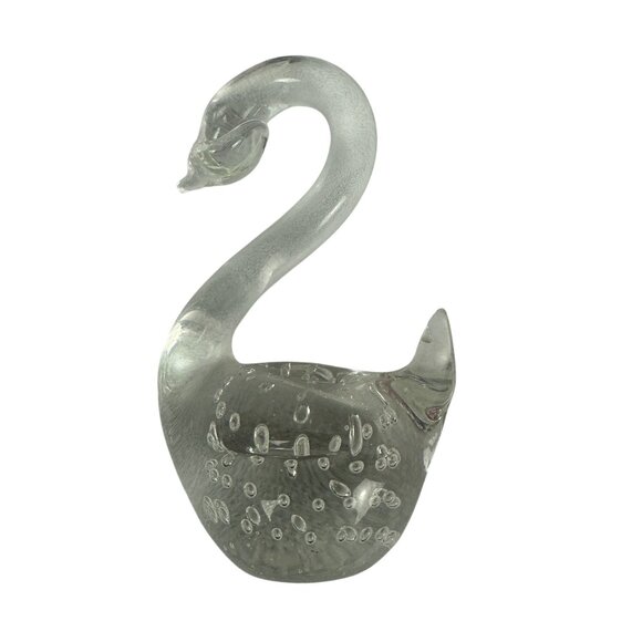 Handmade Clear Glass Swan Paperweight With Bubble Design Decorative Gift Item - Picture 2 of 3